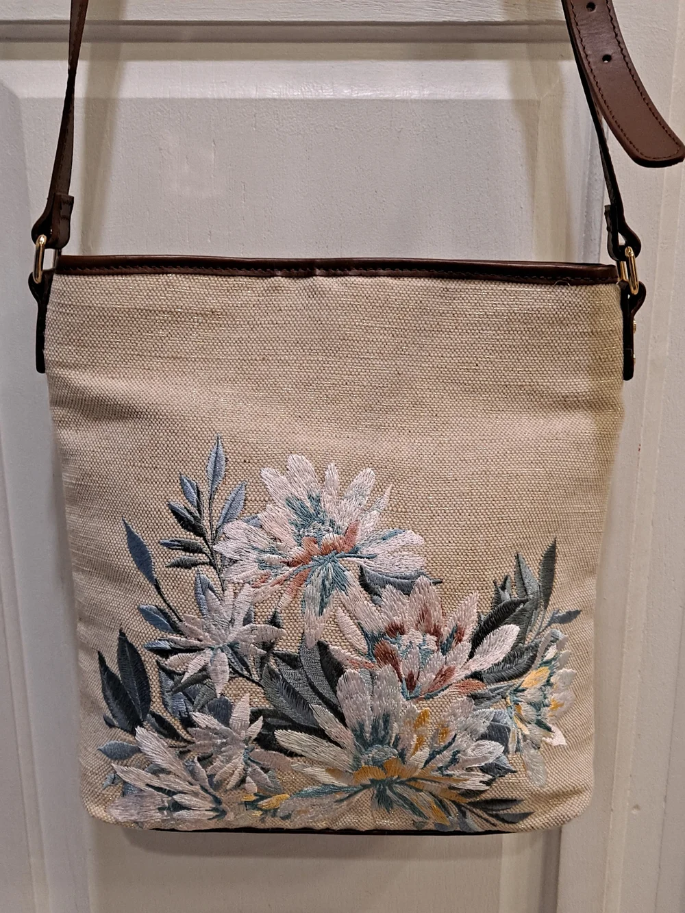 Tommy Bahama Jute Cotton Linen Crossbody Bag Floral Embroidery Tropical LNWOT